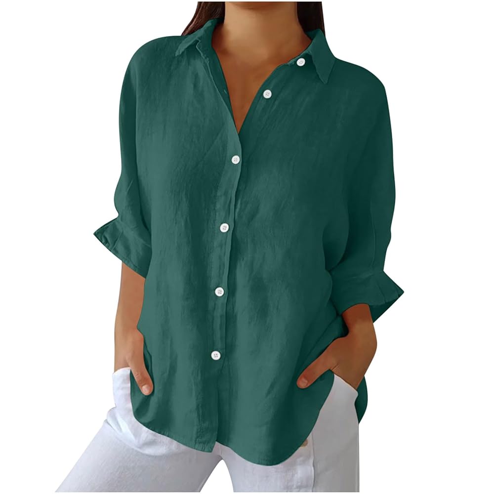 Womens Lace Up Slit Cut Out Back Button Down Shirts Linen 3